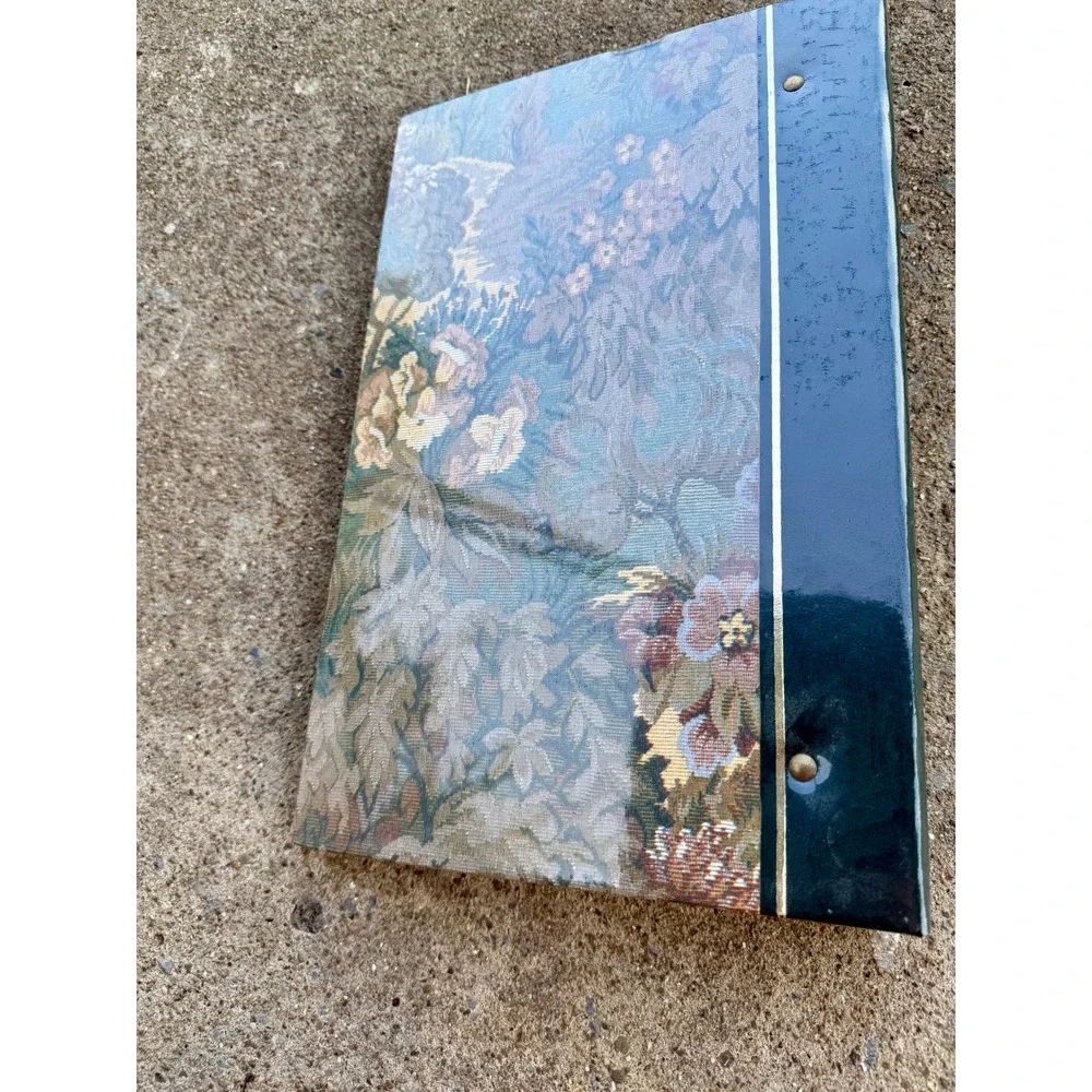 Vintage Floral Tapestry Photo Album 3-Ring Binder Green Gold Trim Clear Cover